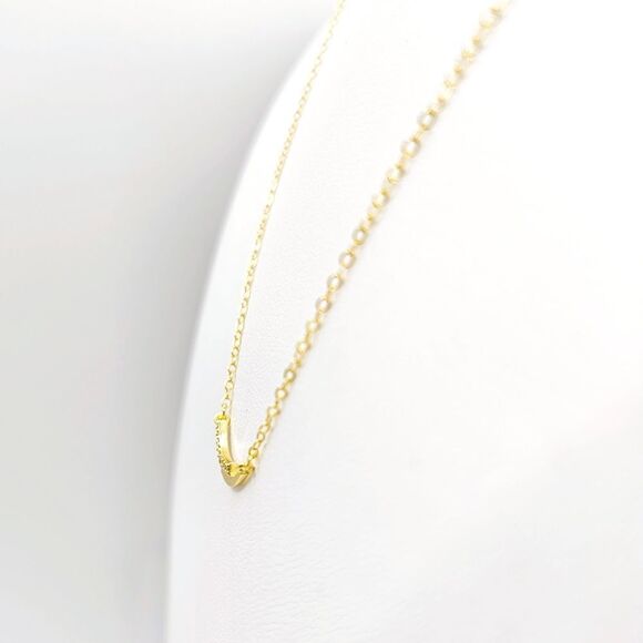 .925 Sterling Silver Pavé Crystal Curved Bar Dainty Gold-Plated Necklace New - Picture 2 of 4